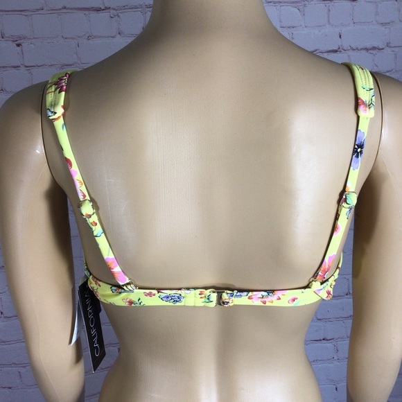 California Waves Yellow Floral Underwire Cup Bikini Top - Size Large - Picture 3 of 7